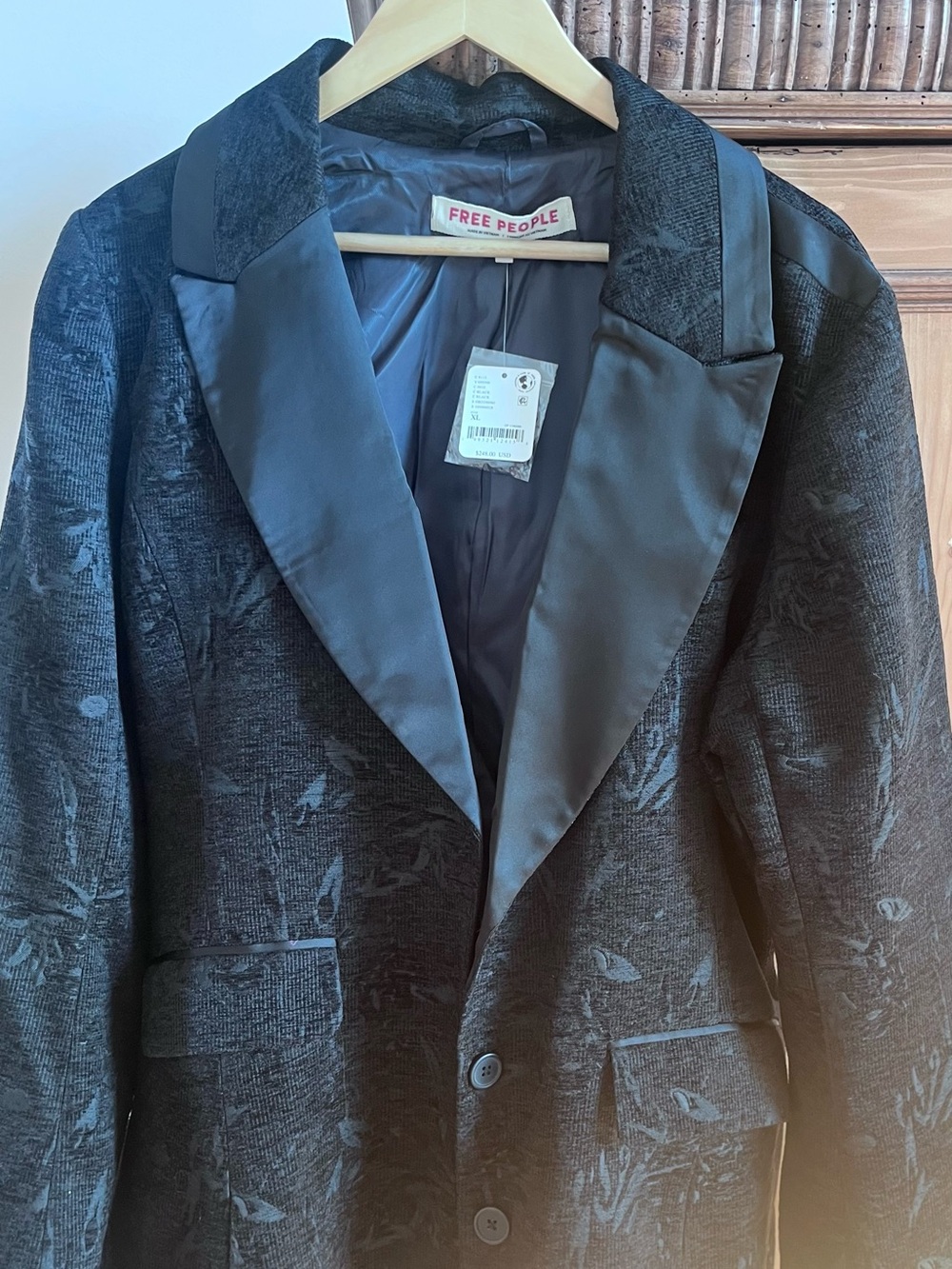 Free People Black Satin-Trim Blazer